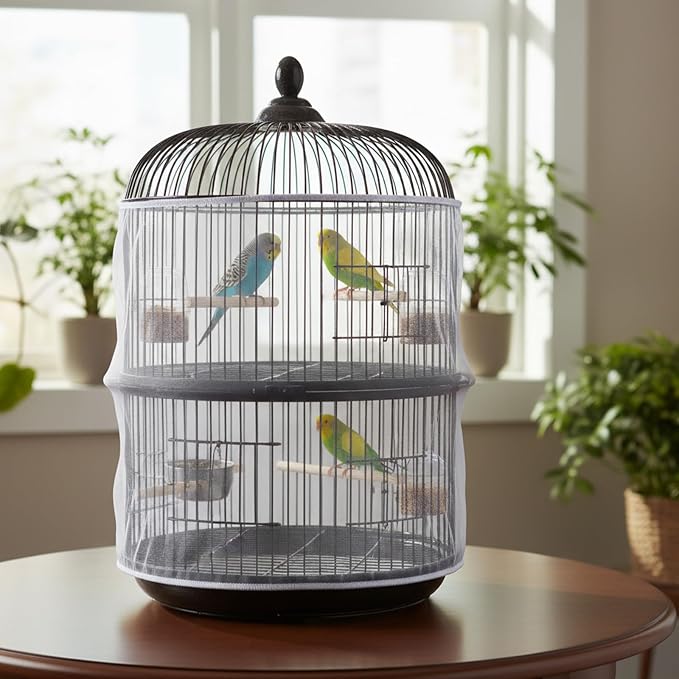 Bird Cage Seed Catcher, Mesh Net Cover Guard Soft Airy Cage Net Stretchy Skirt - Image 7