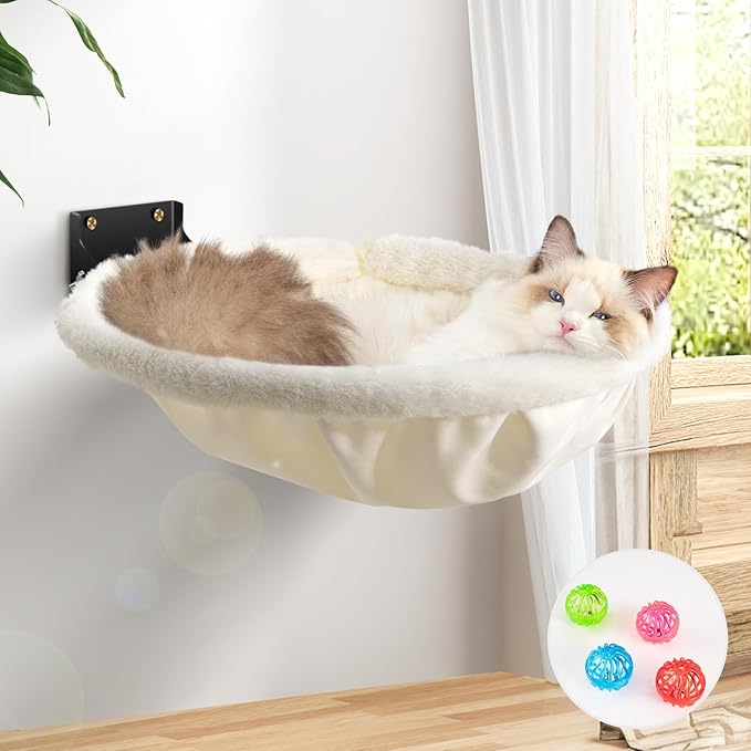 Cat Hammock Wall Mounted, Foldable & Stable Cat Beds- Breathable Cats Wall by JUNSPOW