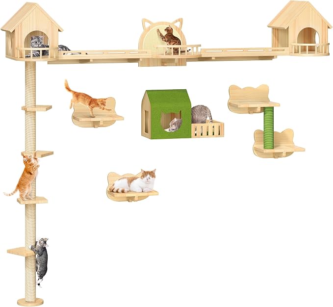 DWVO Solid Wood Cat Wall Shelves and Perches, Tall Floor to Ceiling Cat Tower w - Image 9