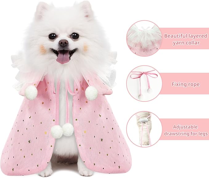 KOUPA Pet Wedding Costume for Cat Small Dogs, Sparkly Cat Clothes Tulle Cloak - Image 6