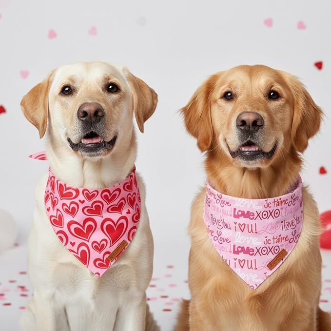 ADOGGYGO Valentine Dog Bandanas 2 Pack, Reversible Heart Love Print Pet Scarf - Image 2