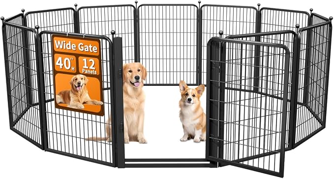 Dog Fence Outdoor Pens Outside, Portable Dog Play Pen 40" H 12 Panels Pet by Unknown