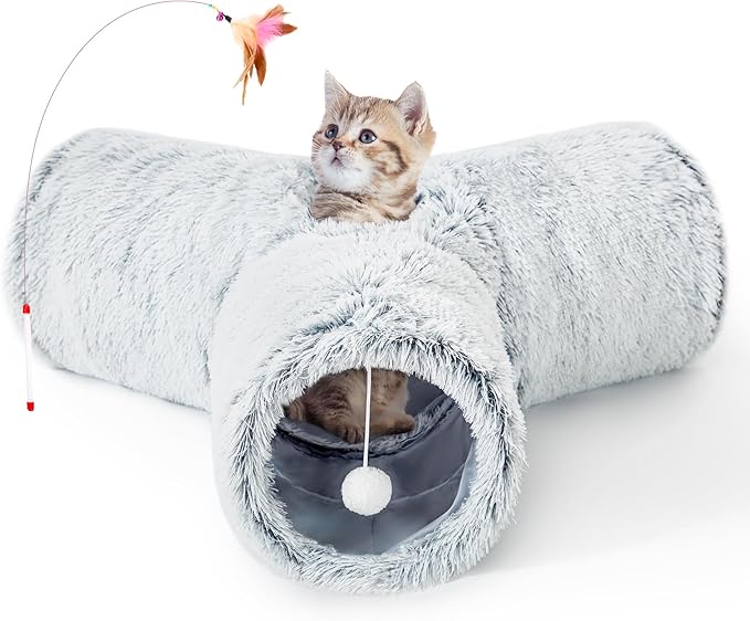 Tempcore Plush Cat Tunnel for Indoor Cats，Collapsible 3-Way Pet Tunnel Toy by Tempcore
