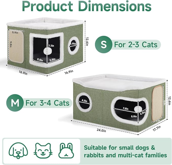 Cat Beds for Indoor Cats, Extra Wide Cat Cube House for Multi Cats, Foldable - Image 2