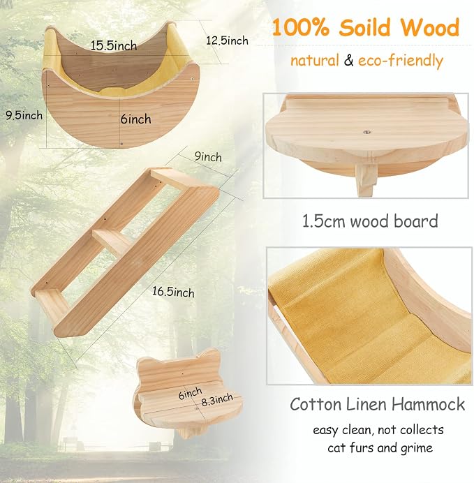 Cat Shelf for Wall Hammock Climbing Shelves and Perches Solid Wood Cat Steps - Image 5