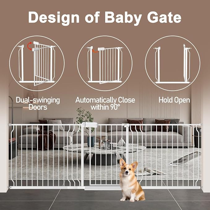 WAOWAO Baby Gate 62.20-71.26" Extra Wide Pressure Mounted Walk Through Swing - Image 4