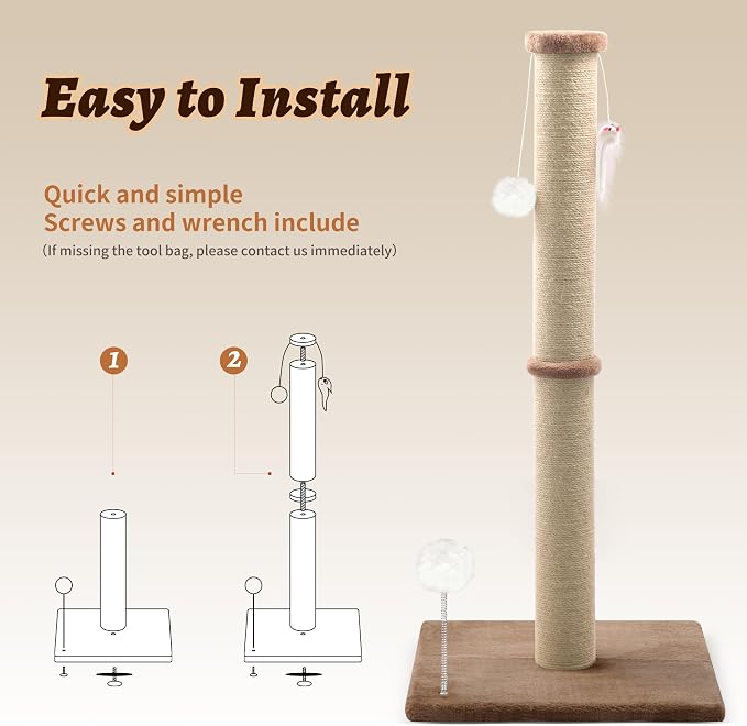 36'' Tall Cat Scratching Post, Large Sisal Scratch Post - Image 7