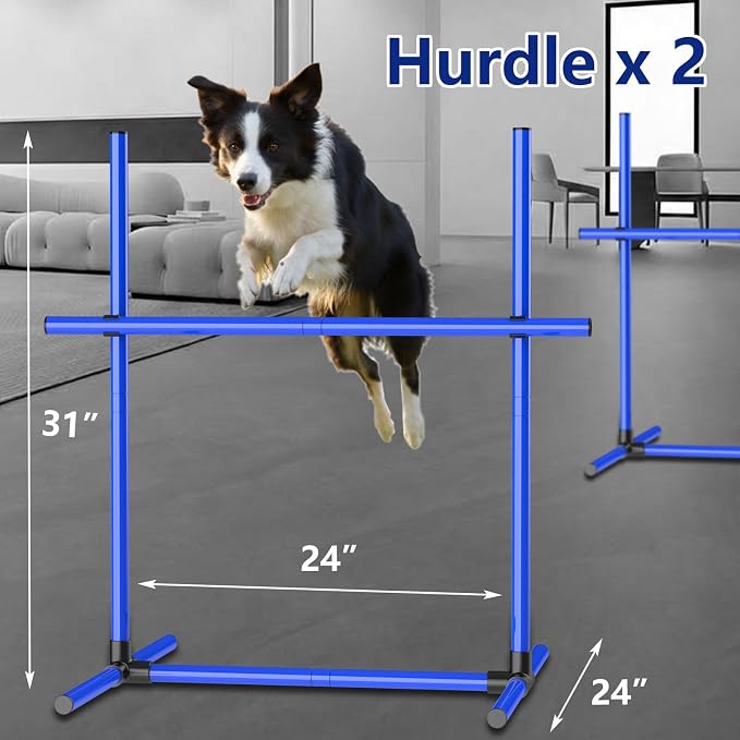 6 Weave Poles & 2 Hurdle Dog Agility Set, Indoor & Outdoor Training Equipment - Image 4