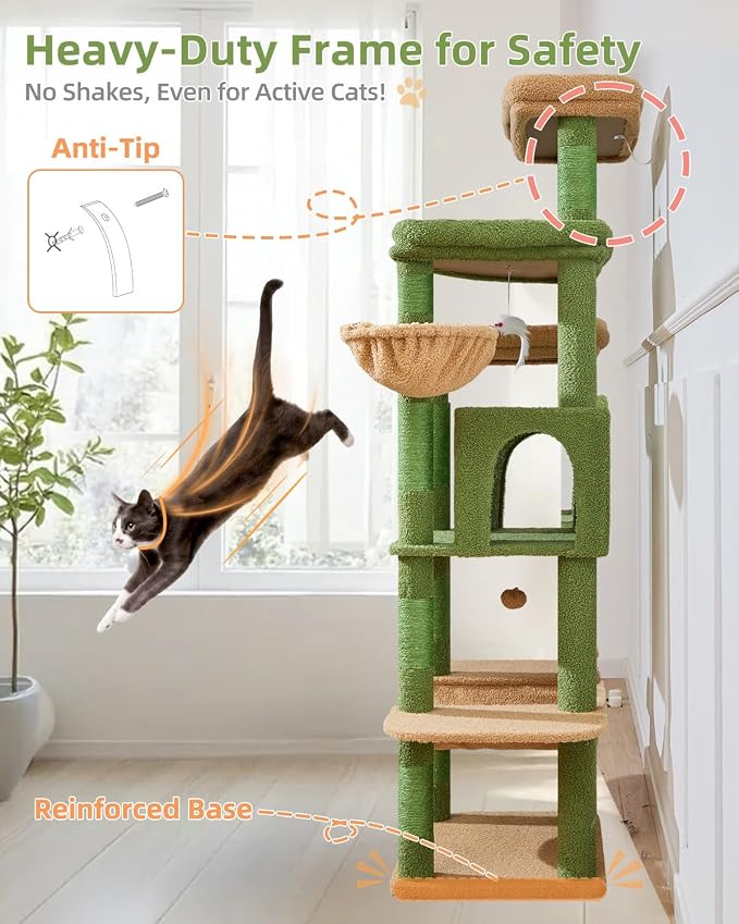 Taoqimiao 71 Inches Cat Tree for Large Cats 20lbs+, 3 Giant Perches, Widened - Image 7