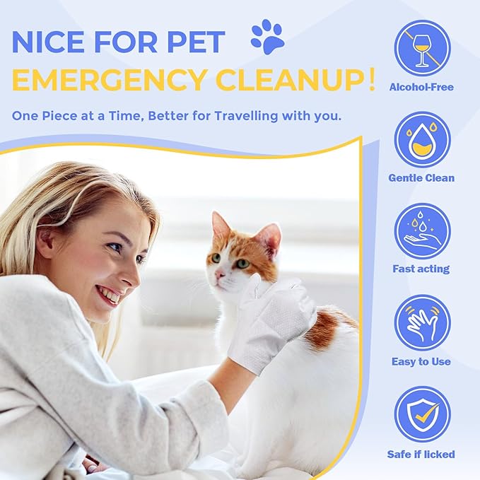Pet Cleaning Glove Wipes for Dogs & Cats, Hypoallergenic Deodorizing Disposable - Image 5