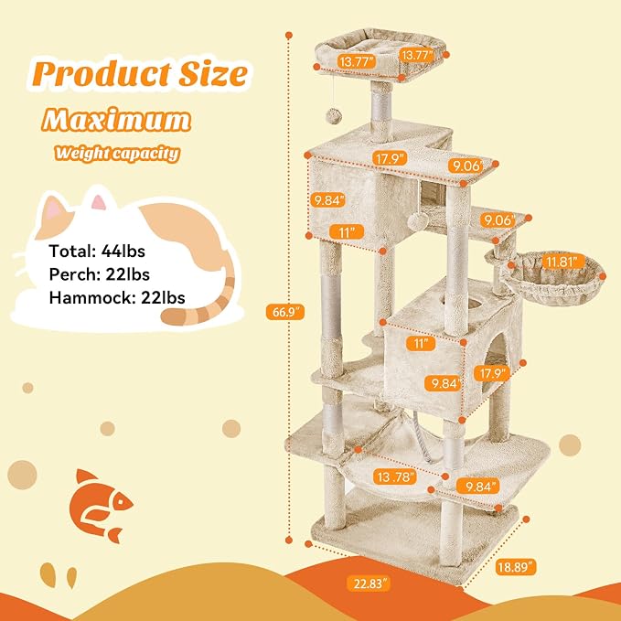 Sweetcrispy 66 Inch Cat Tree Tower, Pet Condo - Image 6