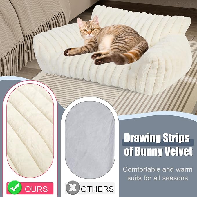 Cute Cat Couch Bed for Indoor Cats, Fluffy Pet Cat Sofa - Image 4