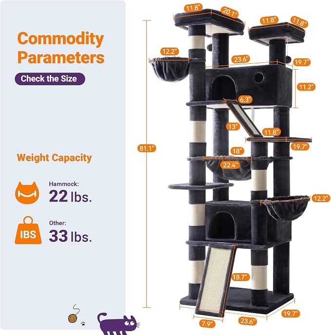 Allewie 81 Inches Tall Cat Tree/Multi-Level Large Climbing Tree House and Towers - Image 3