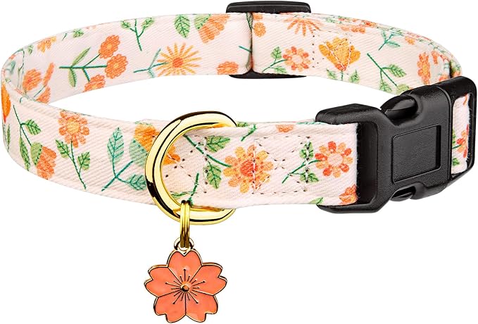 Cotton Handmade Dog Collar Cute and Distinctive Patterns Pink Sunflower by Fyeqyaou