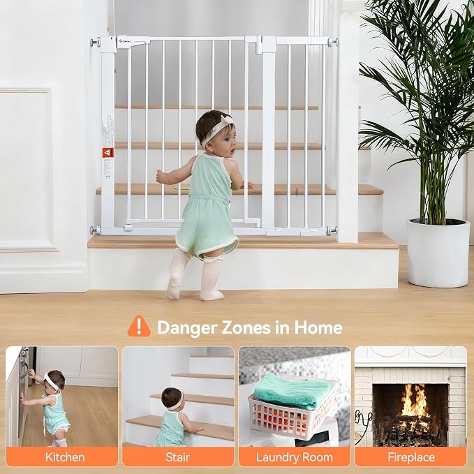 COMOMY 30" Tall Baby Gate for Stairs Doorways, Fits Openings 29.5" to 40.5" Wide - Image 2