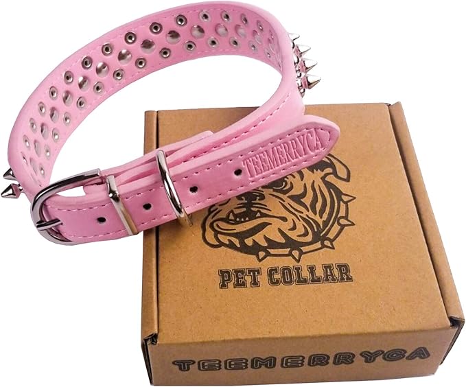 TEEMERRYCA Adjustable Leather Spiked Studded Dog Collars - Image 2