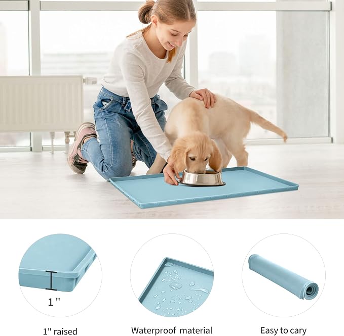Dog Food Mat, Silicone Waterproof Food Tray, Non Slip Pet Bowl Mats Placemat - Image 2