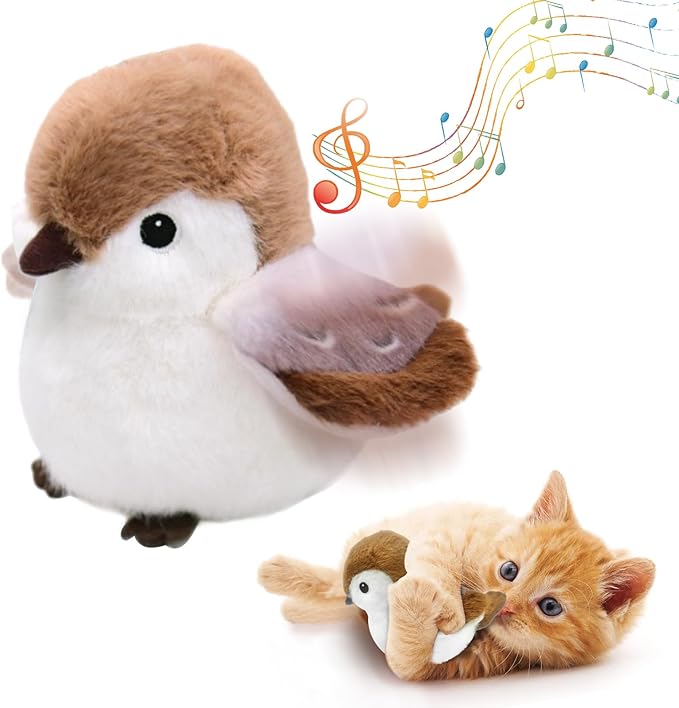 Cat Toys, Flapping Wings Sparrow, No Flying, Chirping Bird Interactive Catnip by KreizyGo