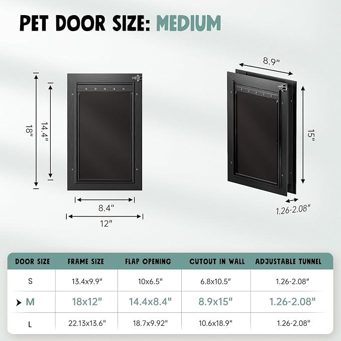 Dog Door For Door All Aluminum 3 Flaps, Medium Doggy Doggie Door, Cat Door Black - Image 7