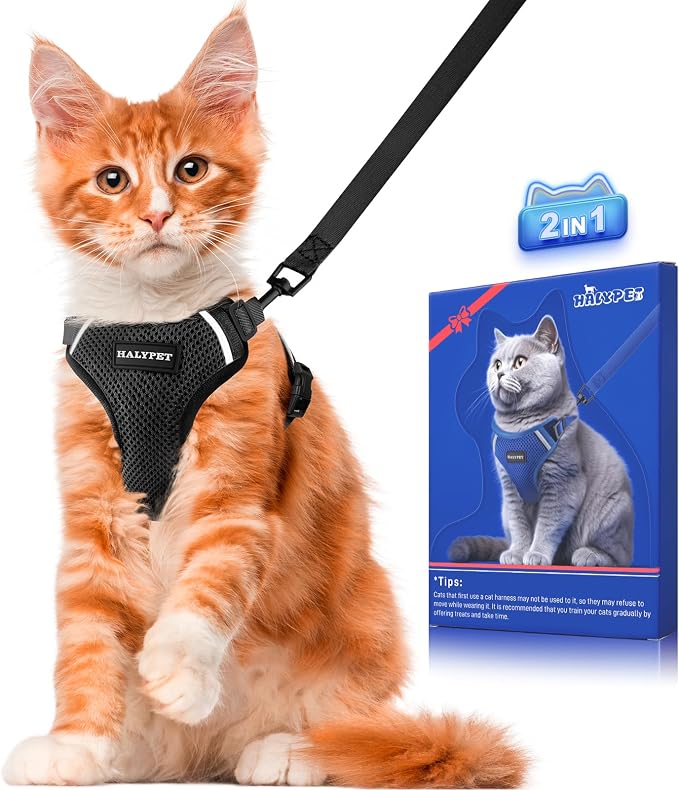 Halypet Cat Harness and Leash Set Escape Proof Soft Adjustable Cat Leash by DOMoreWithYourPet