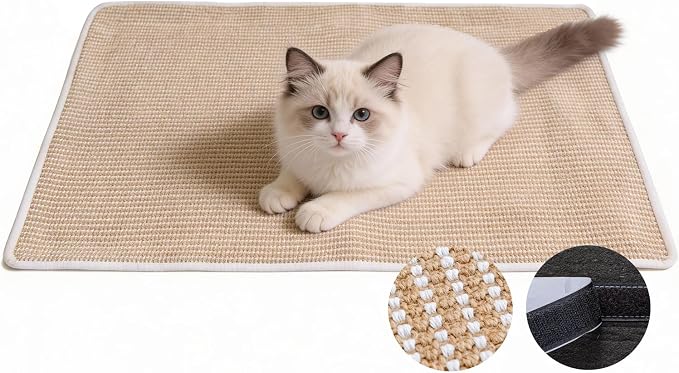 Cat Scratcher Mat, 23.6"x 15.7" Natural Sisal Cat Scratch Mat by Petinstinct