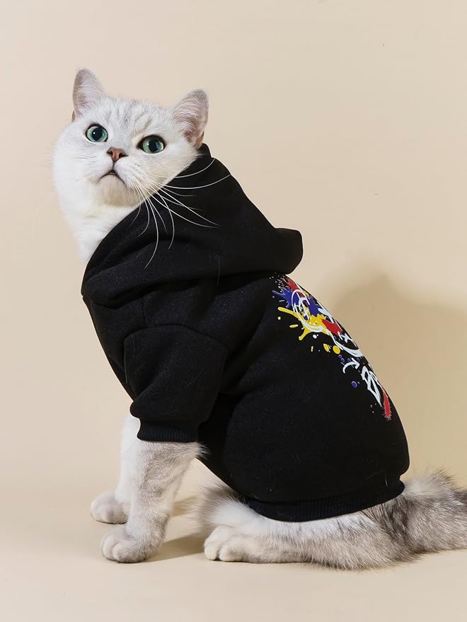 QWINEE Cartoon Bear Print Cat Hoodie Breathable Stretchy Sweatshirts - Image 3