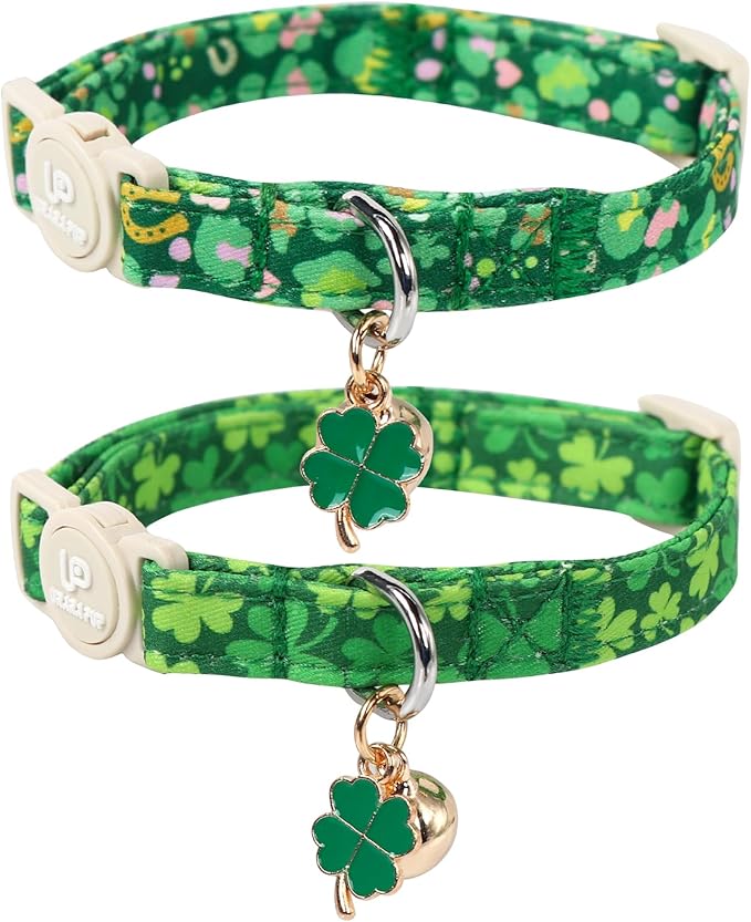 Cat Collar, Spring Green Trefoil Cat Collar by UPURARAPUP