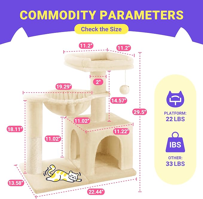 Allewie 29.5in Indoor Cat Tree, Padded Perch, and Hanging Ball, Suitable - Image 5