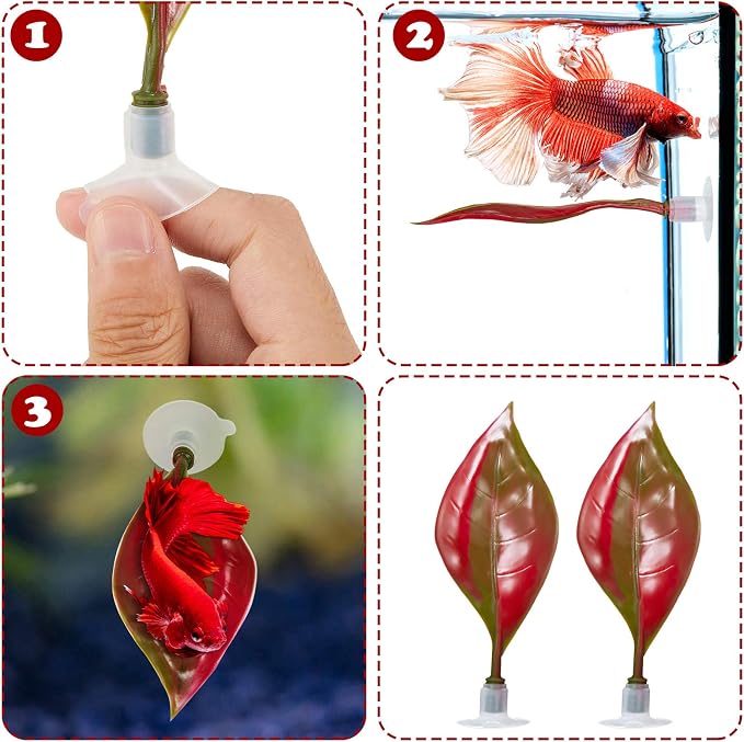 WILLBOND 2 Pcs Red Silicone Betta Fish Bed Leaf Hammock Betta Fish Tank - Image 3