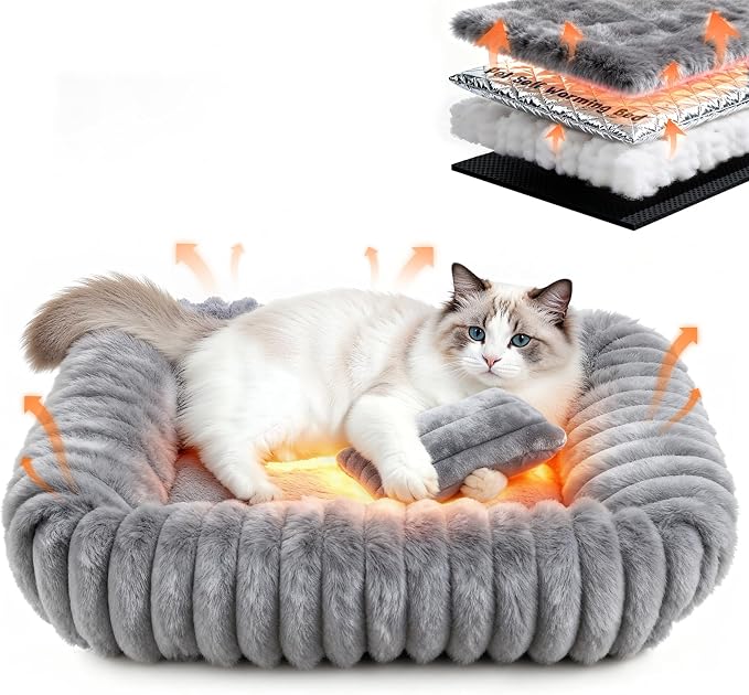Cat Beds for Indoor Cats, Square Self Warming Cat Bed Orthopedic Pet Bed by Unknown