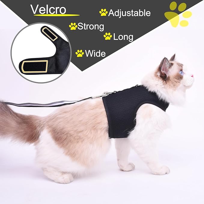 Cat Harness and Leash for Walking Escape Proof Breathable Mesh Fabric, Solid - Image 3