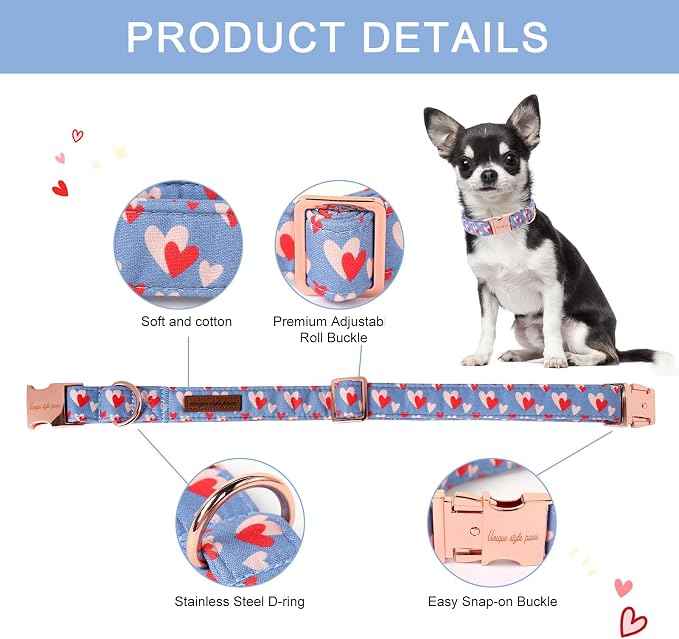 Unique style paws Valentine's Day Dog Collar Metal Buckle Collar Blue Pink Love