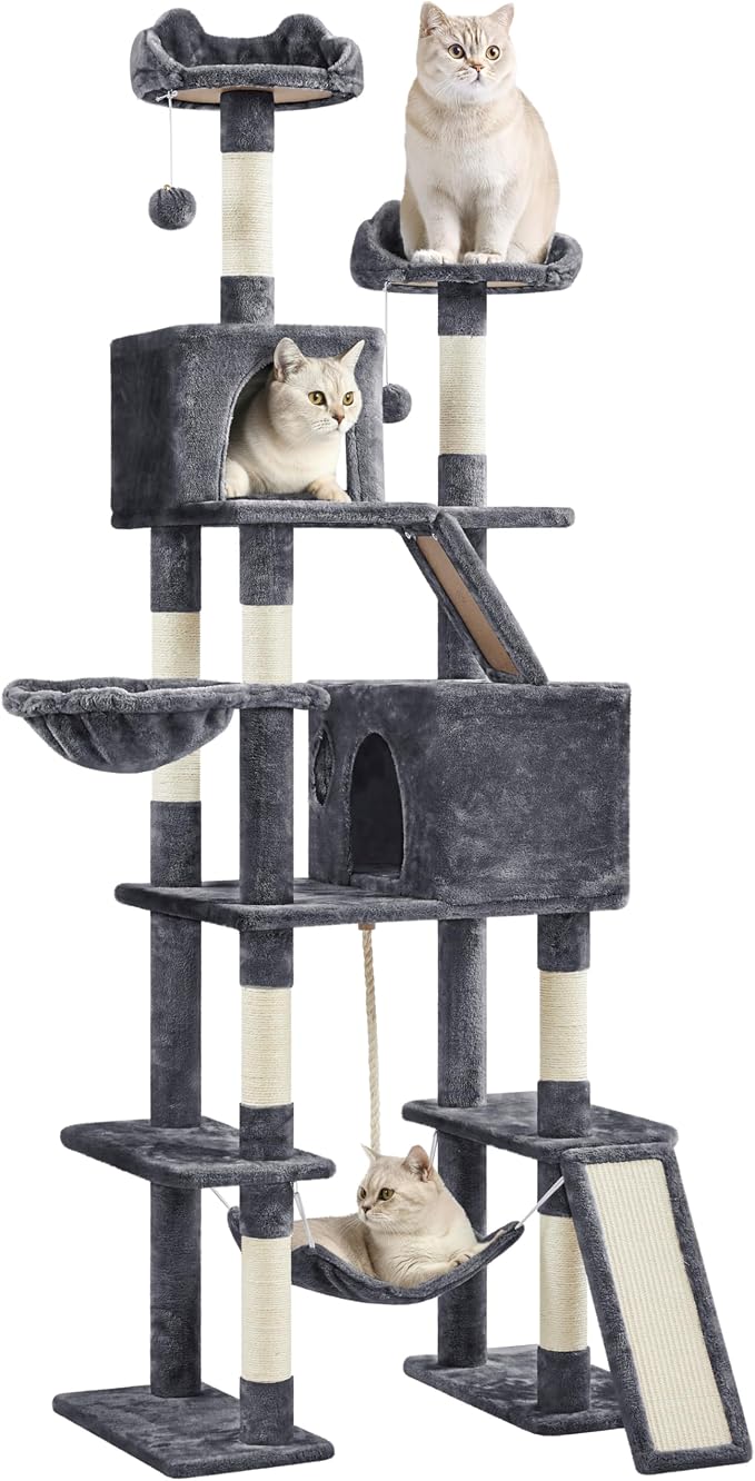 Yaheetech Cat Tree, 82.5in Large Tower w/Hammock, 2 Kitty-Ear Perches, 2 Cozy by Yaheetech