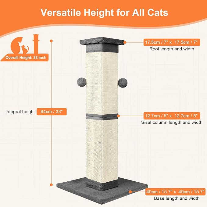Cat Scratching Post 33 Inch Nature Sisal Scratch Post - Image 2