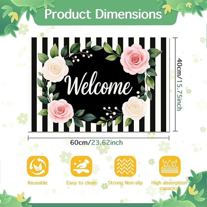 Pet Feeding Mat 24" x 16" Floral Stripe Welcome Design Non Slip Dog Food Mat - Image 5