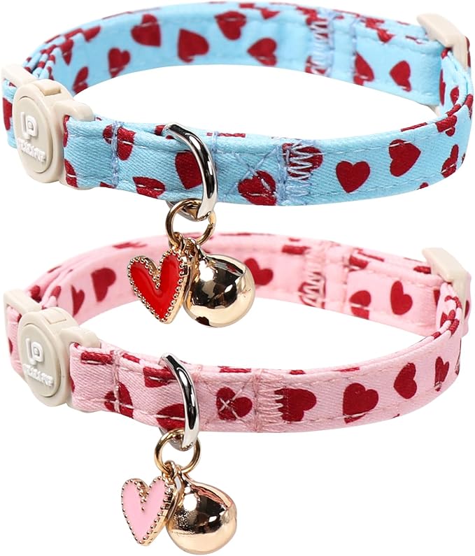 Cat Collar, Sweet Heart Kitten Collars Pink Hearts by UPURARAPUP