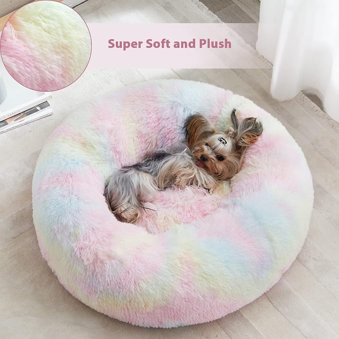 WNPETHOME Calming Dog Bed Cat Bed Donut, Faux Fur Pet Bed Self-Warming Donut - Image 4