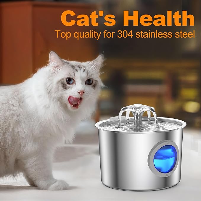 Cat Water Fountain Advanced 304 Stainless Steel 2.2L/74oz - Image 2