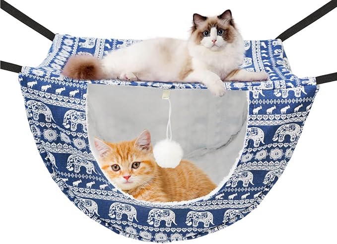 JSPYFITS Cat Cage Hammock with Ball, Double Layer Hanging Adjustable Soft Pet by JSPYFITS