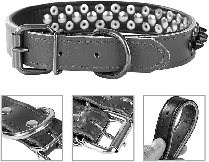 Spiked Studded Dog Collar, Genuine Leather Dog Collar, Adjustable Pet Collars - Image 2