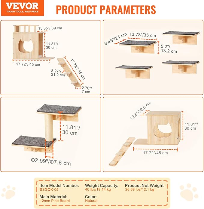 VEVOR Wall Mounted Cat Shelves, Cat Wall Shelves and Perches - Image 7
