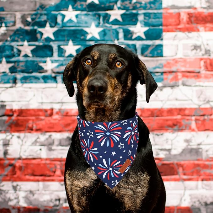 PTDECOR American Flag Dog Bandana 4th of July Dog Puppy Scarf Reversible Red - Image 3