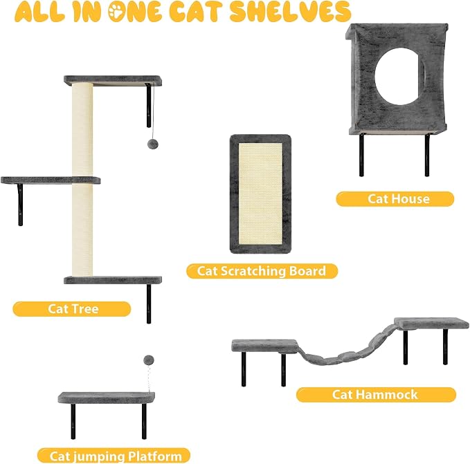 10-in-1 Cat Wall Shelves, Wooden Climbing Wall - Image 4