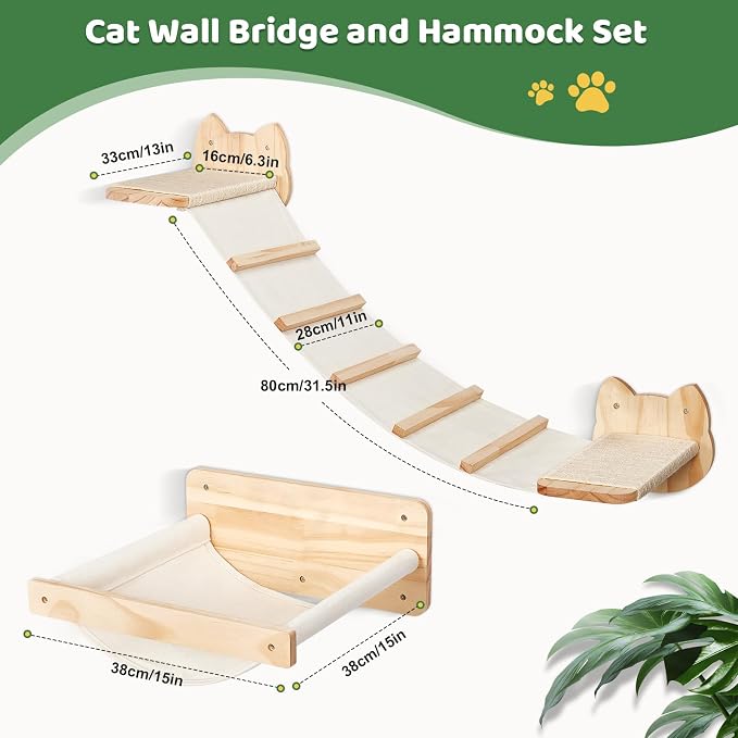 Cat Wall Shelves and Hammock Set, Cat Bridge Wall-Mounted - Image 2