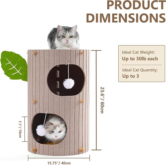 Cat House for Indoor Cats, 2-Storey Large Cat Bed Cave, Felt Covered Cats - Image 2