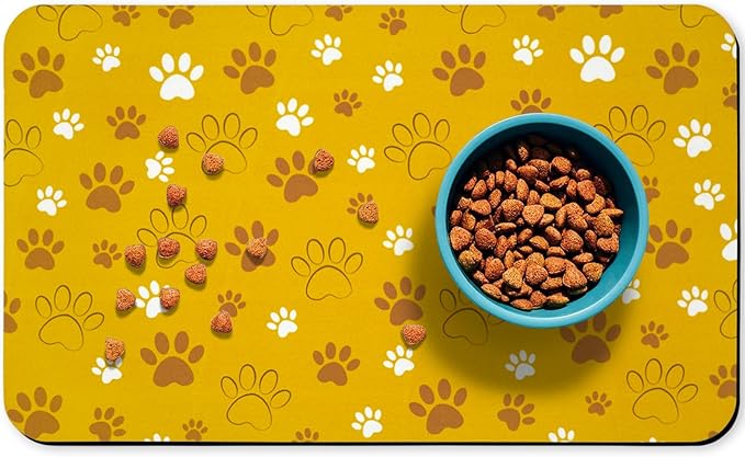 Dog Food Mat, Absorbent Water Bowl Mats Cat Pet Feeding Placemats Yellow 17 * by Zoeeya