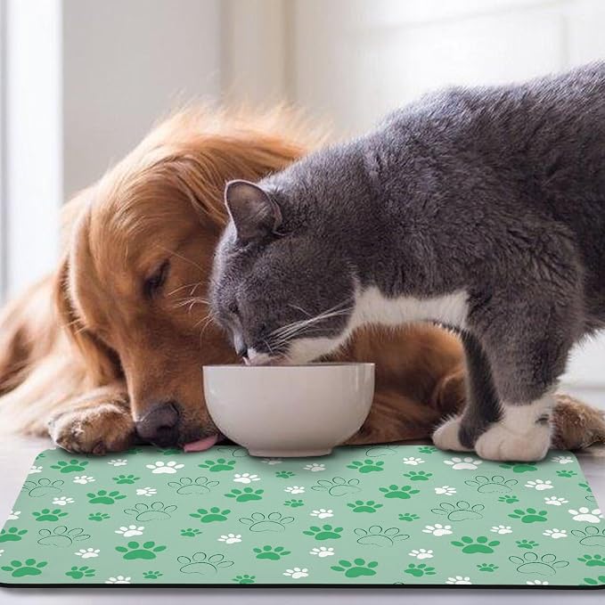 Dog Food Mat, Absorbent Water Bowl Mats Cat Pet Feeding Placemats Green 24 * 32 - Image 7