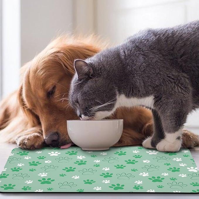 Dog Food Mat, Absorbent Water Bowl Mats Cat Pet Feeding Placemats Green 16 * 24 - Image 7