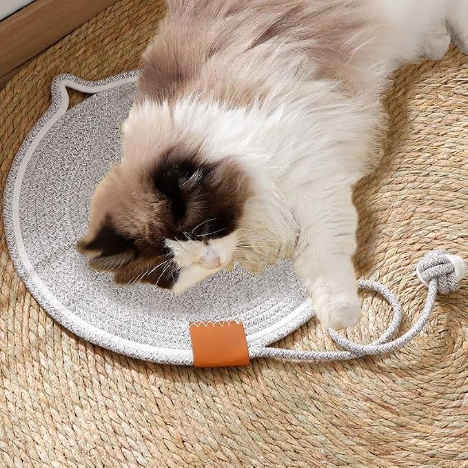 Cat Scratcher Mat, Natural Cotton Rope Cat Scratch Pad, 15.7'' Round Horizontal - Image 7