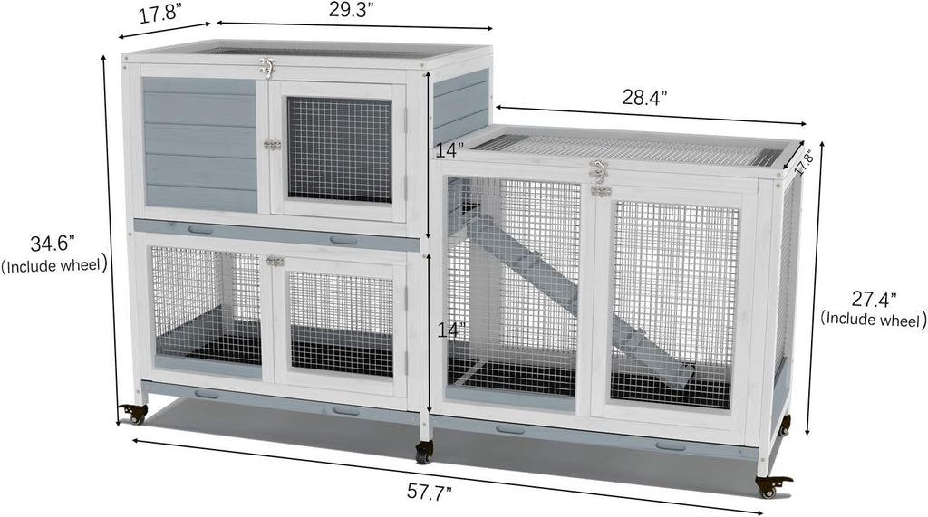 GDLF 58" Rabbit Hutch with Wheels and Cleaning Tray - GlobalHabitat Supply